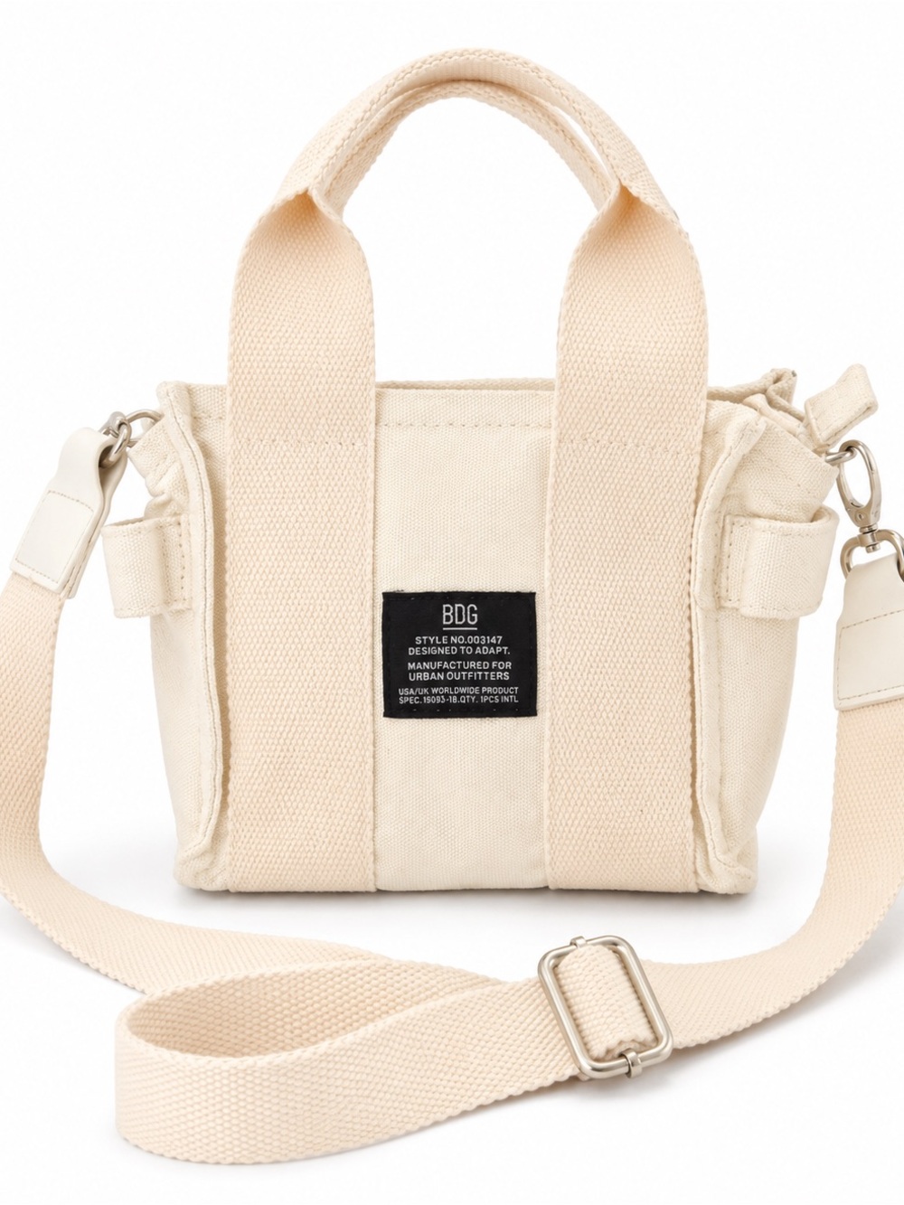 BDG Urban Outfitters Mini Canvas Crossbody Tote Bag Ivory Cream Adjustable